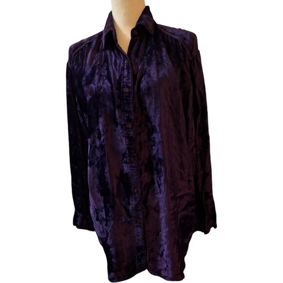 Rosettes 90's Vintage Purple Crushed Velvet Button Up Blouse, Women's Size Large - Picture 1 of 5